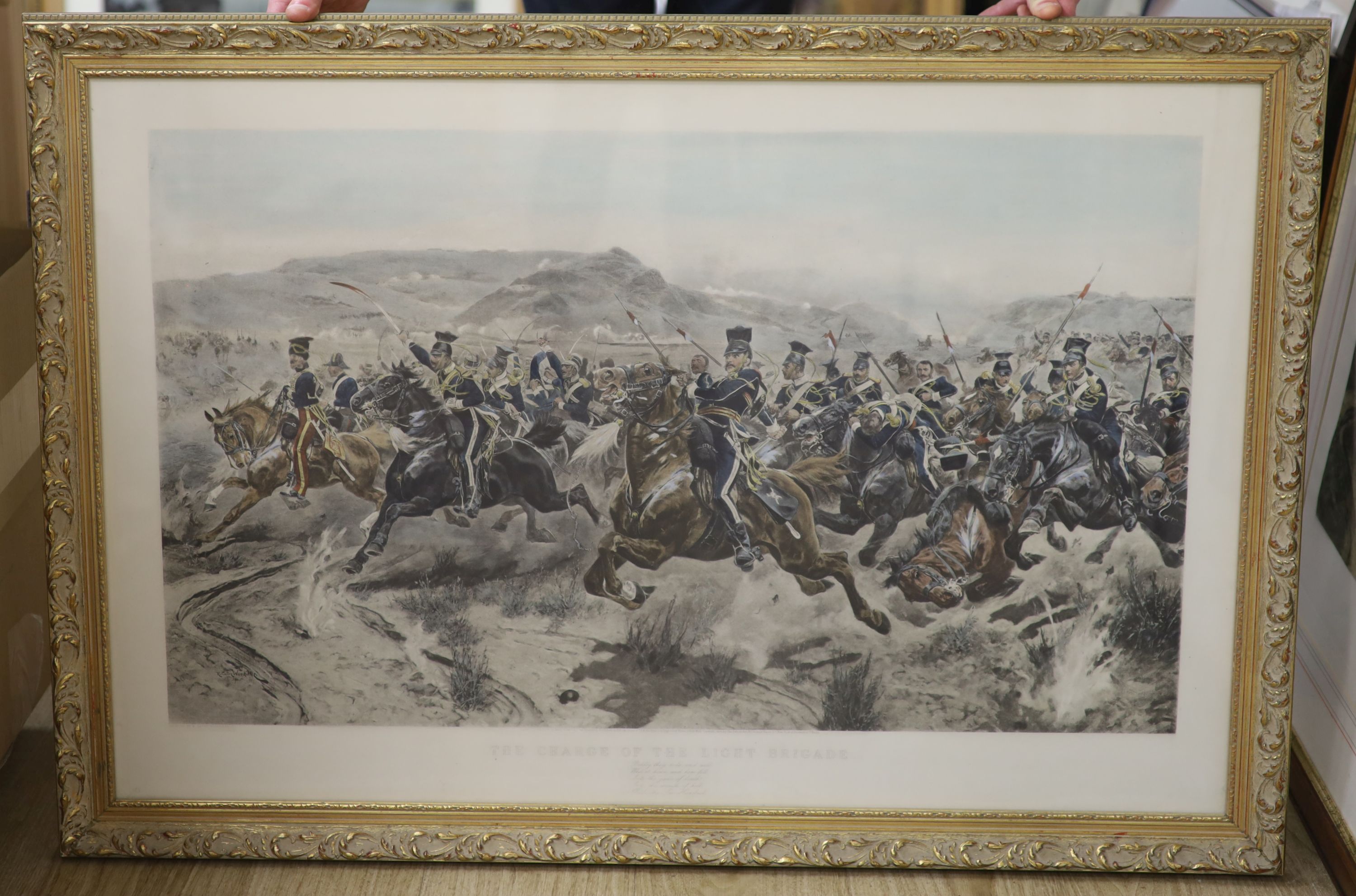 After R. Caton Woodville, photolithograph, 'The Charge of the Light Brigade', overall 62 x 95cm